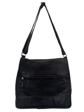 Latico Black Leather Messenger Laptop Crossbody Bag Unisex Minimal Distressed
